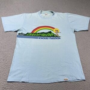 Vintage Honolulu Marathon Shirt Mens Large Blue Crazy Shirts Hawaii Running 80s